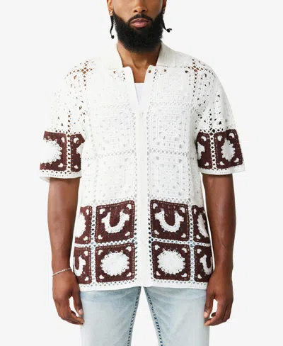 True Religion Men's Short-sleeve Logo Crochet Knit Shirt In White
