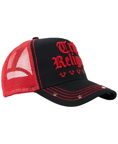 True Religion Men's Star Trucker Hat In Jet Black,red