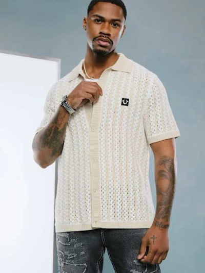 True Religion Men's Striped Knit Shirt In White