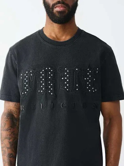 True Religion Men's Studded Logo Heavyweight T-shirt In Black