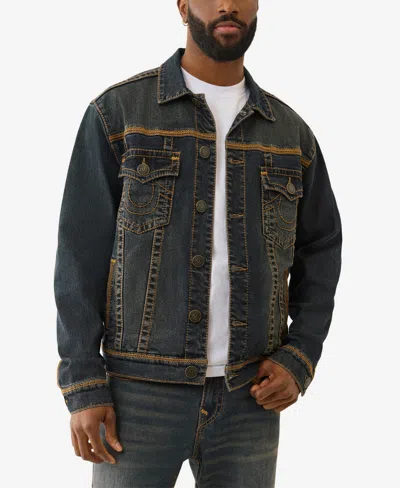 True Religion Super Flatlock Denim Trucker Jacket In Black