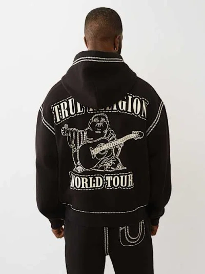 True Religion Super Qt Cinched Zip Hoodie In Black