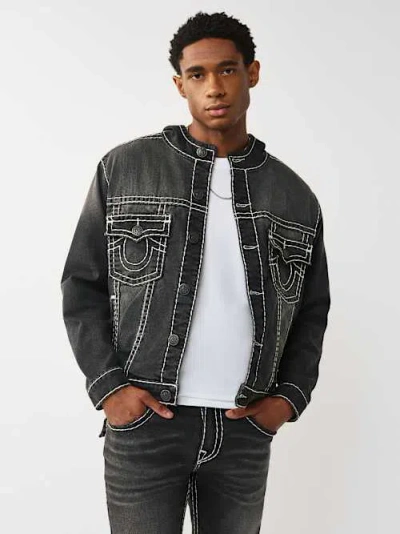 True Religion Super T Hooded Denim Jacket In Black