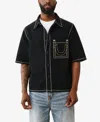 True Religion Super T Oversize Short Sleeve Denim Button-up Shirt In Black