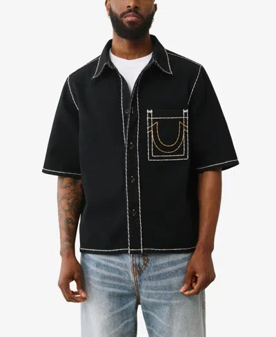 True Religion Men's Super T Oversized Denim Short Sleeve Shirt In Black