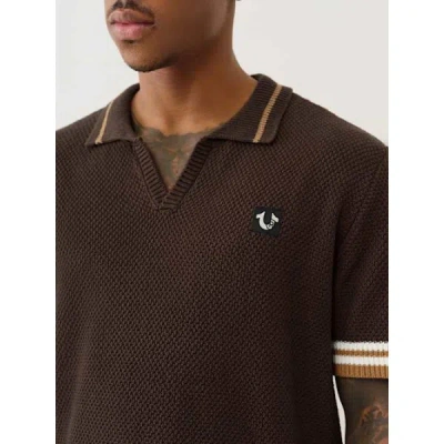 True Religion Men's Sweater Knit Polo Shirt In Brown