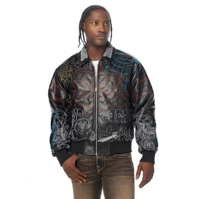 True Religion Trophy Faux Leather Bomber Jacket In Gray