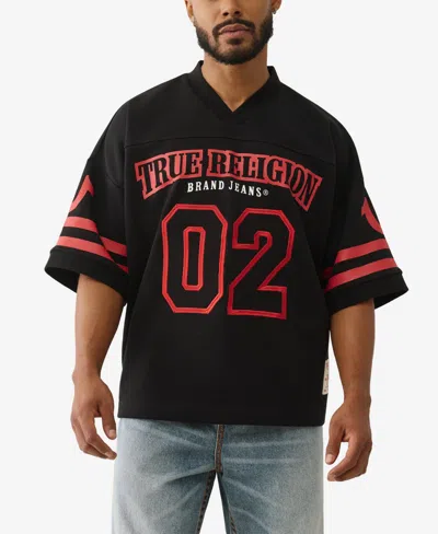 TRUE RELIGION MEN'S V-NECK FOOTBALL KNIT JERSEY T-SHIRT