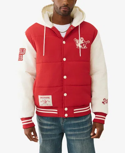 TRUE RELIGION MEN'S VARSITY HOODED PUFFER JACKET