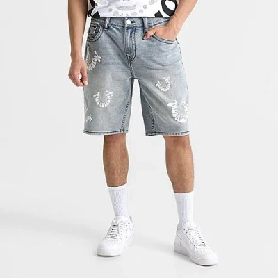 True Religion Men's Warped Logo Denim Jean Shorts In Blue