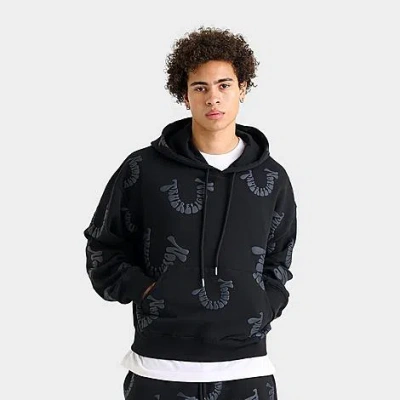 True Religion Men's Warped Logo Fleece Pullover Hoodie In Black