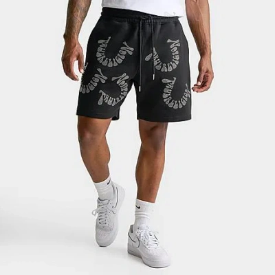 True Religion Men's Warped Logo Rhinestone Fleece Shorts In Black