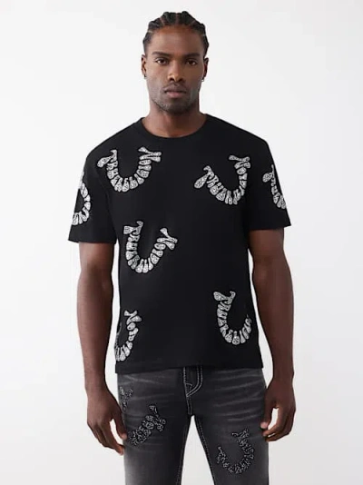 True Religion Men's Warped Logo Rhinestone Heavyweight T-shirt In Black