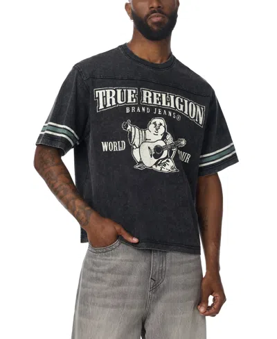 True Religion Men's Washed Heavyweight Boxy World Tour Logo T-shirt In Jet Black