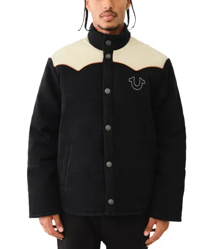 True Religion Men's Western Style Snap Front Jacket In Jet Black,winter White