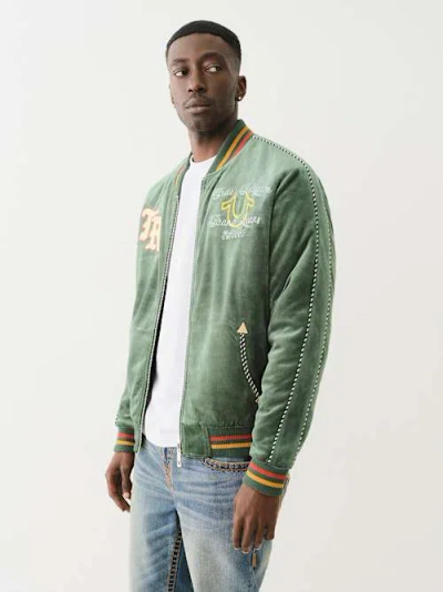 True Religion Men's Western Velvet Bomber Jacket In Green