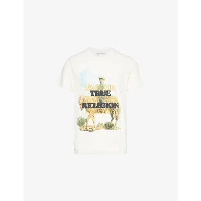 True Religion Mens Winter White Embroidered Cotton-jersey T-shirt