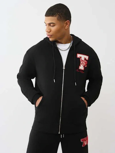 True Religion World Tour Champs Zip Front Hoodie In Black