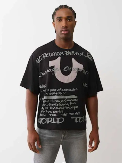 True Religion Men's World Tour Script Boxy T-shirt In Black