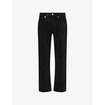 True Religion Mens 2sb Black Rinse Crystal Bobby Big T Embellished Denim Jeans