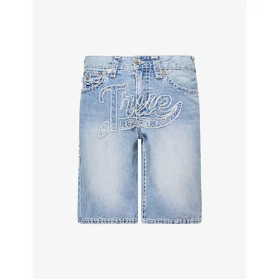 True Religion Mens Beached Out Medium Wash Bobby Super T Straight-leg Denim Shorts In Blue