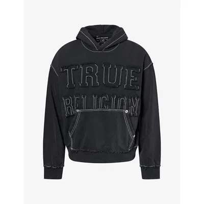 True Religion Mens Brand-appliqué Cotton-blend Hoody Jet Black