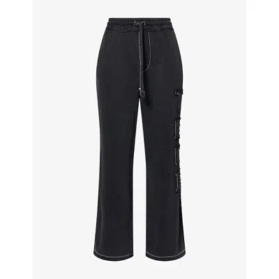True Religion Mens Brand-appliqué Cotton-blend Jogging Bottoms Jet Black
