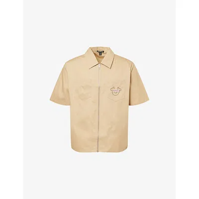True Religion Mens Buddha Logo-patch Cotton Shirt Travertine