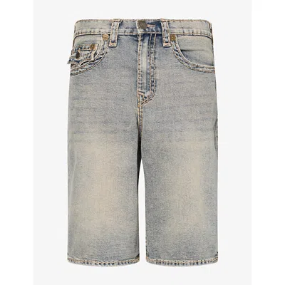 True Religion Mens Crossover Fade Med Wash Mikey Super T Baggy Denim Shorts In Blue