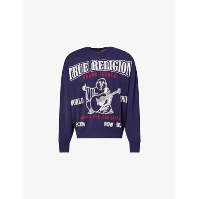 True Religion Mens Eclipse Boxy Printed Knitted Jumper In Blue