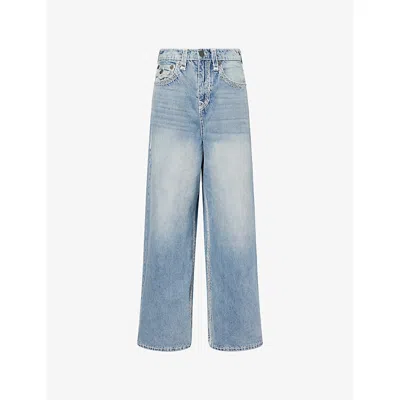 True Religion Mens Gidiron Blue Med Wash Mikey Embroidered Denim Jeans