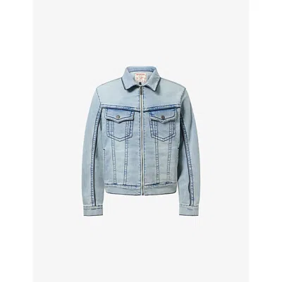 True Religion Mens Big T Moto Zip-through Stretch-denim Jacket Gsql Light Dawn In Blue