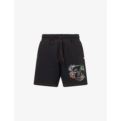 True Religion Mens Jet Black Buddha Logo Cotton-blend Shorts