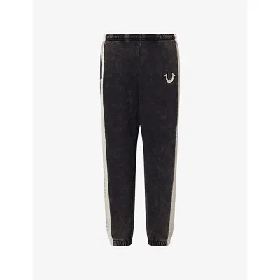 True Religion Mens Jet Black Rusted Mesh-panelled Cotton-jersey Joggers