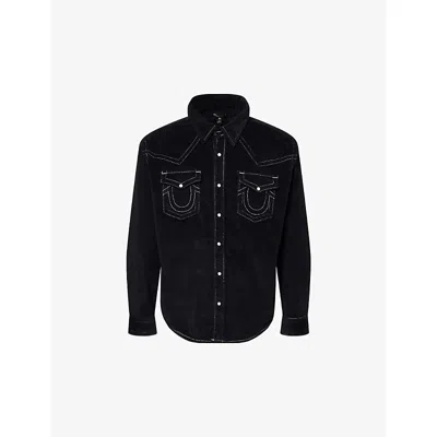 True Religion Mens Jet Black Western Embroidered Cotton Shirt
