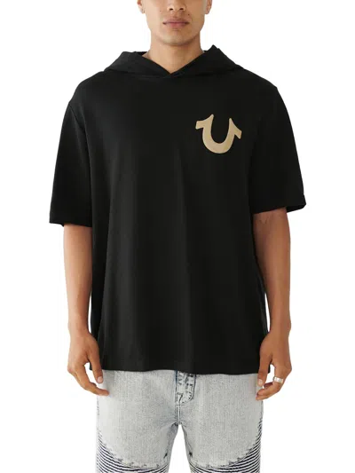 True Religion Mens Logo Hooded T-shirt In Black