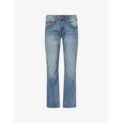 True Religion Mens Medium Wash Ricky Embroidered Straight-leg Denim Jeans In Blue