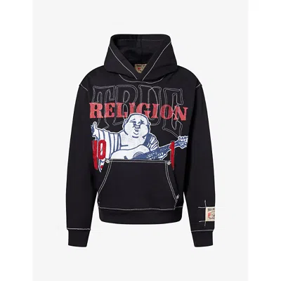 True Religion Mens No1 Brand-print Cotton-blend Hoody Jet Black