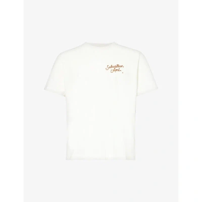 True Religion Mens Off White X Sebastien Ami Brand-print Cotton-jersey T-shirt