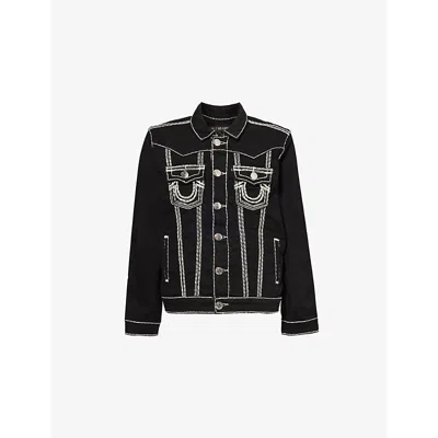 True Religion Mens Jimmy Contrast-stitch Denim Jacket Rinse Black In 2sb Black