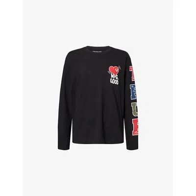 True Religion Mens  Graphic-print Long-sleeved Cotton Top In Black