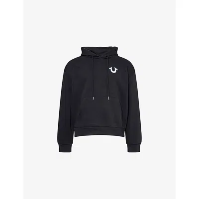 True Religion Mens Jet Black Logo-embroidered Cotton-blend Hoody