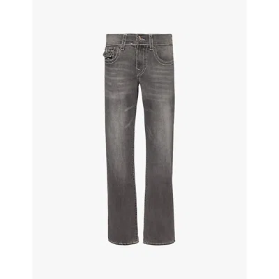 True Religion Mens Chalk Grey Wash Ricky Big T Flap Exposed-stitching Straight-leg Slim-fit Stretch-denim Blend Je