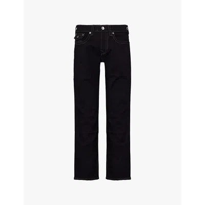 True Religion Mens Black Ricky Flap Big Brand-patch Straight-leg Regular Fit Stretch-denim Jeans