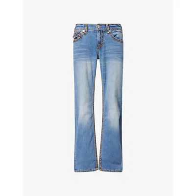 True Religion Mens Medium Wash Ricky-flap Rope-stitch Denim Jeans In Blue