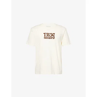 True Religion Mens Winter White Wavy Buddha Graphic-print Cotton T-shirt