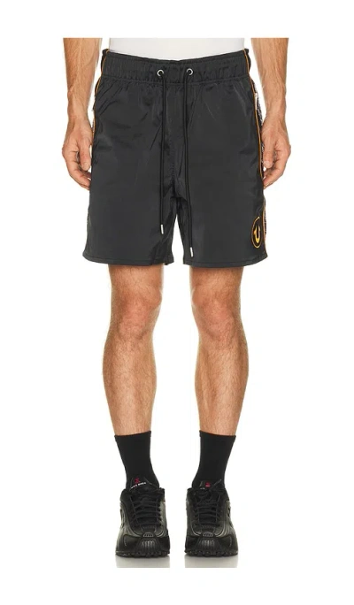 True Religion Mesh Block Satin Shorts In Black