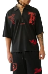 True Religion Mesh Graphic Quarter Zip Polo In Black