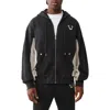True Religion Mesh Panel Logo Zip Hoodie In Black