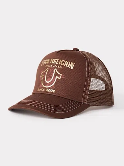 True Religion Metallic Buddha Trucker Hat In Brown